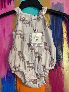 kate quinn Cream Romper with Brown Pug Print